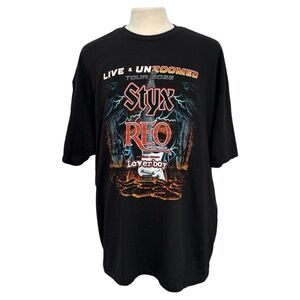 REO Speedwagon Styx Loverboy Live Unzoomed Tour 2022 T Tee Shirt Size 3XL Black
